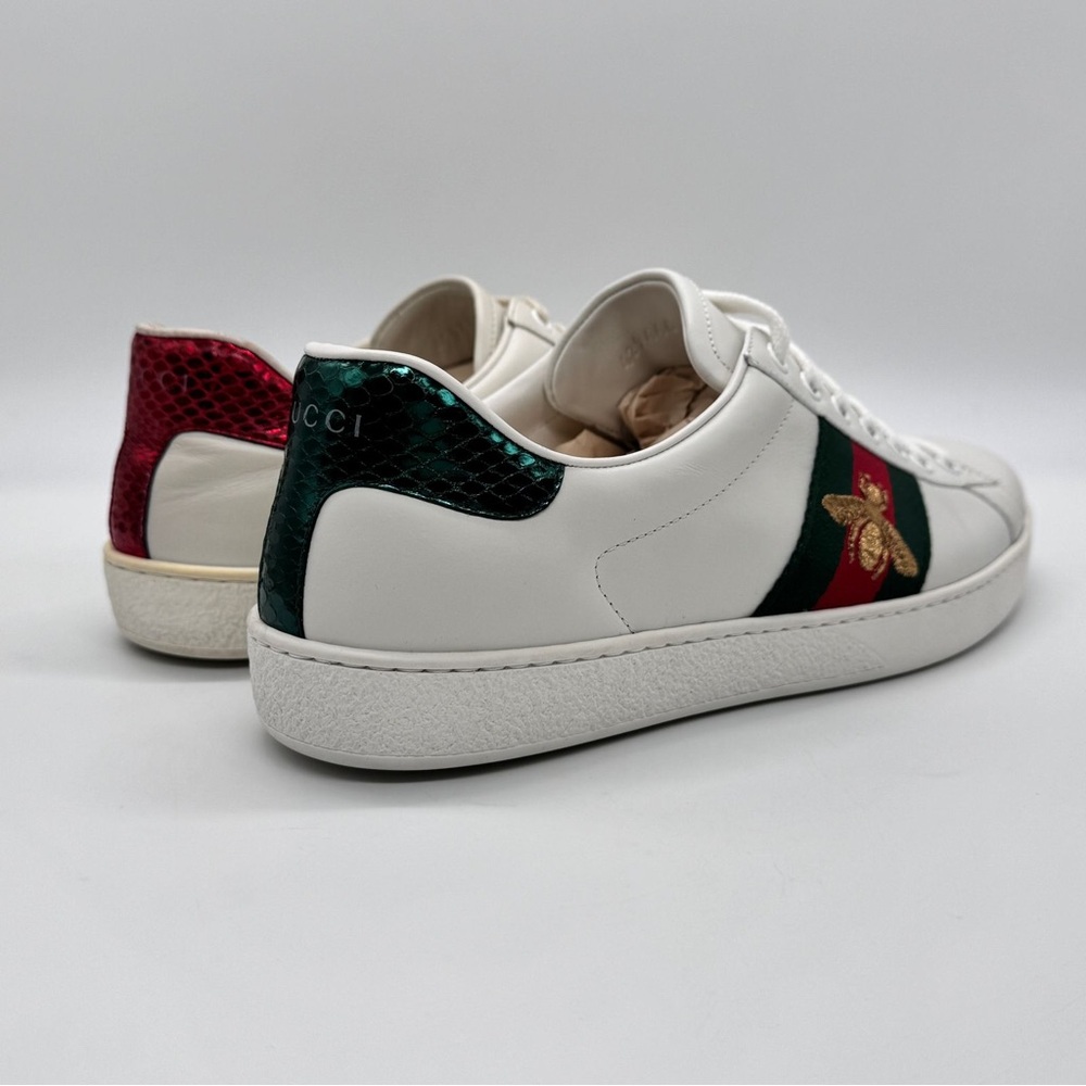 Authentic Gucci Ace Bee Embroidered Leather Sneakers White Men's IT 8 US 8.5 - Picture 4 of 16